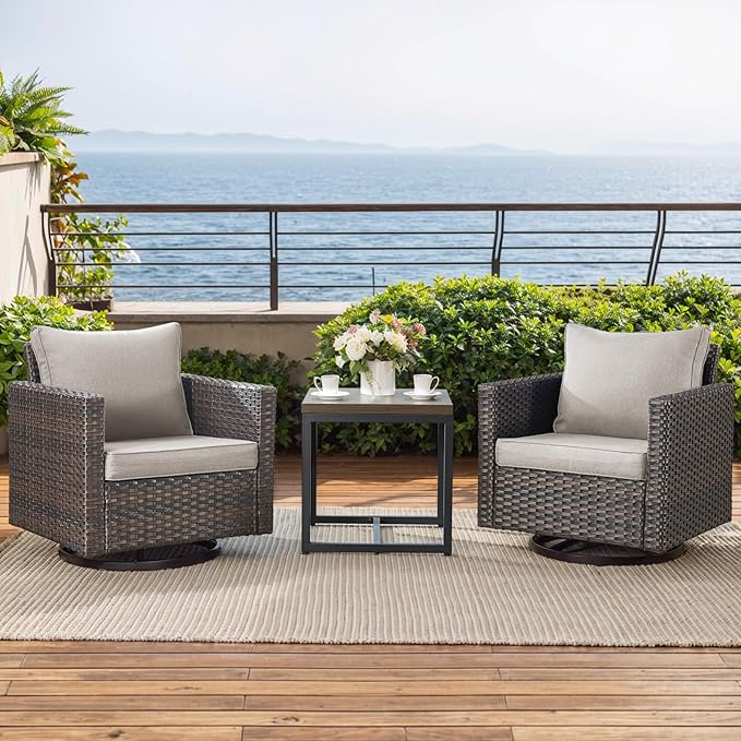 Rilyson Outdoor Patio Swivel Rocker Chairs - 3 Piece Wicker Patio Furniture Bistro Swivel Rocking Chairs Set with - Photo 8