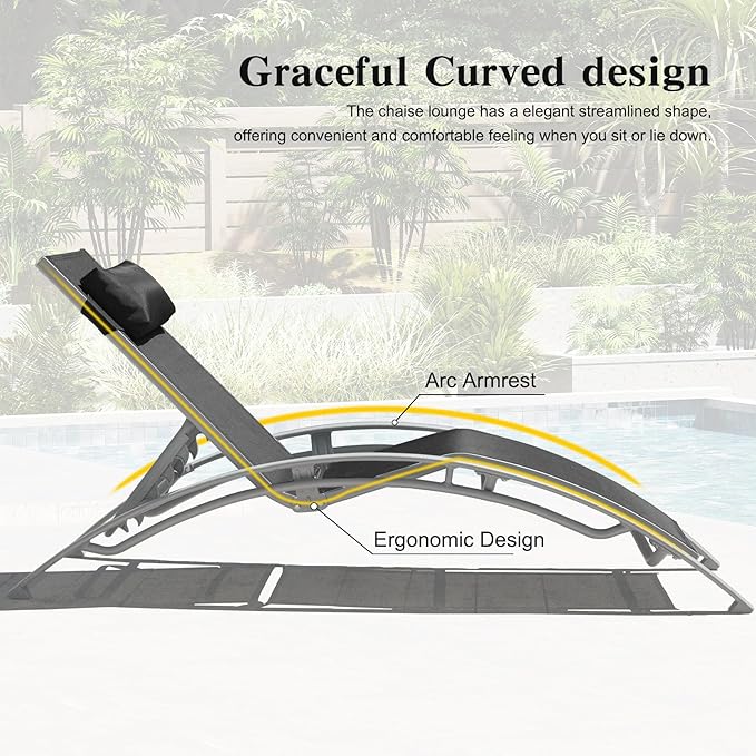 Domi Pool Lounge Chairs Set of 3, Outdoor Chaise Lounge with Side Table - Photo 2