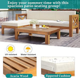 Outdoor Backyard Patio Wood 5-Piece Sectional Sofa Seating Group Set with Cushions, Natural Finish+ Beige Cushions - Photo 5