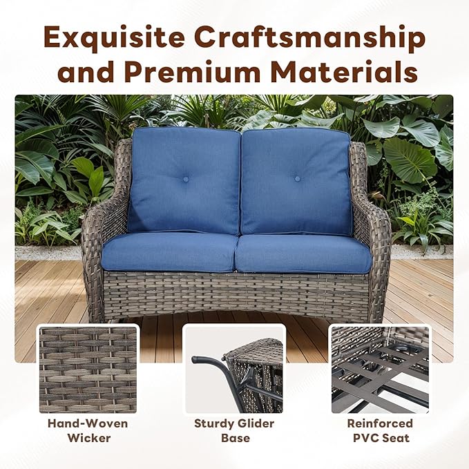 Belord 7 Piece Wicker Patio Furniture Set, Outdoor Swivel Rocker Chairs Set of 2 with Ottomans and Loveseat - Photo 8