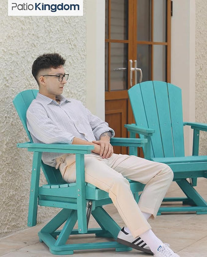 HDPE Swivel Glider Chair Outdoor, Weather Resistant Adirondack Outside Rocking Chair, Wooden Textured Outdoor Swivel Chair for Porch, Balcony, Poolside, Backyard (Aruba Blue)