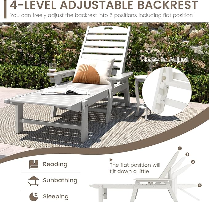 Giantex Adjustable Chaise Lounge Outdoor - Patio HDPE Reclining Chair Outdoor Recliner with 4-Position Backrest - Photo 4