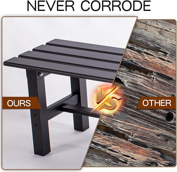 TECSPACE 59 Inches Aluminum Outdoor Weatherproof Bench Backless, 330 LBS Bearing Capacity Garden Porch Bench, Black