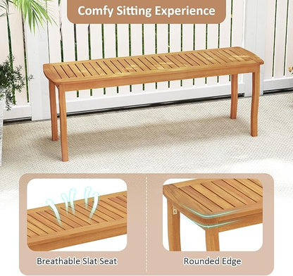 Tangkula Acacia Wood Outdoor Bench, 47" 2-Person Patio Dining Bench with Slatted Seat, Backless Wooden Entryway Bench, Farmhouse Indoor Outdoor Bench for Garden, Poolside, Deck & Park (2,Natural)