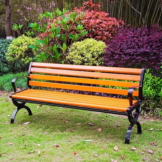 Outdoor Benches Weatherproof with Backrests and Armrests, Metal Garden Benches for Outdoors Park Yard Front Porch Path(120 * 40 * 72cm)