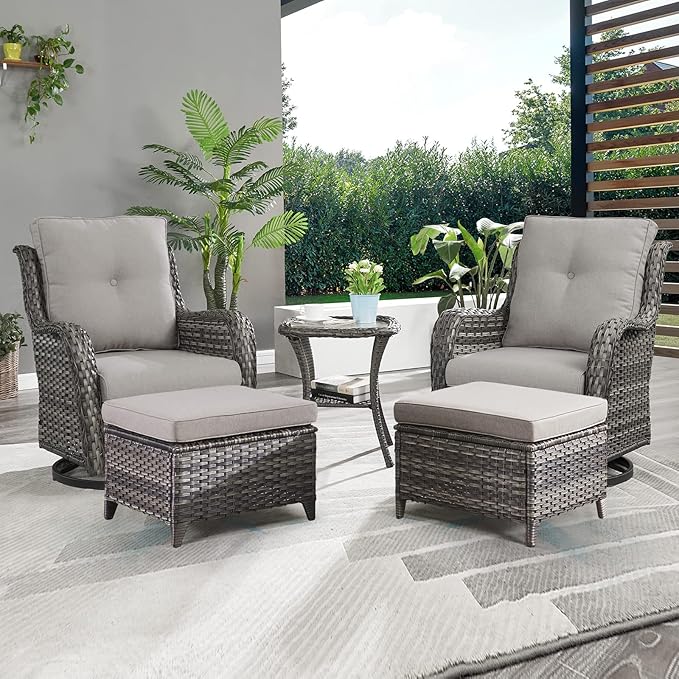 Rilyson Wicker Patio Furniture Set - 5 Piece Rattan Outdoor Sectional Conversation Sets with 2 Swivel Rocking Chairs - Photo 7