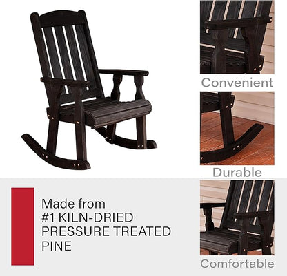 Amish Heavy Duty 600 Lb Roll Back Pressure Treated Rocking Chair (Semi-Solid Black Stain)