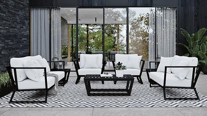 Modern Outdoor Patio Nadie Stainless Steel Coffee Table - Black