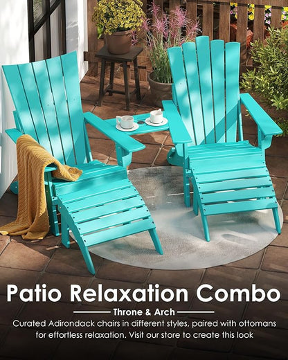 GREENVINES Folding-Adirondack-Chairs-Set-of-2 | HDPE Plastic | Arch Series | Fire Pit Chair | with Connecting Tray | Removable Table | All Weather | for Outdoor Patio Deck Poolside | Aqua