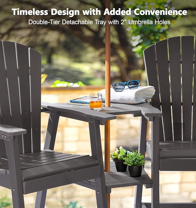 PASAMIC Tall Adirondack Chairs Set of 2, All-Weather HDPE Patio Chairs with Double Connecting Trays - Photo 3