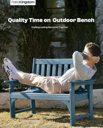 HDPE Garden Bench, All Weather 2-Person Outdoor Benches, Rust Free & Fade Resistant Patio Benches for Garden, Porch, Backyard, Deck, Lawn, Balcony, Poolside (Navy Blue, 1 Beach)