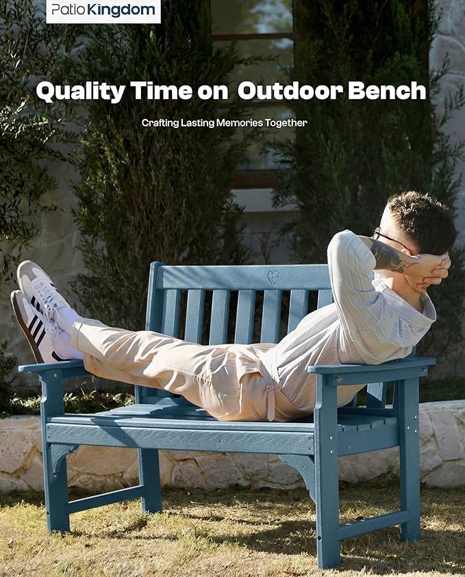 HDPE Garden Bench, All Weather 2-Person Outdoor Benches, Rust Free & Fade Resistant Patio Benches for Garden, Porch, Backyard, Deck, Lawn, Balcony, Poolside (Navy Blue, 2 Benches)