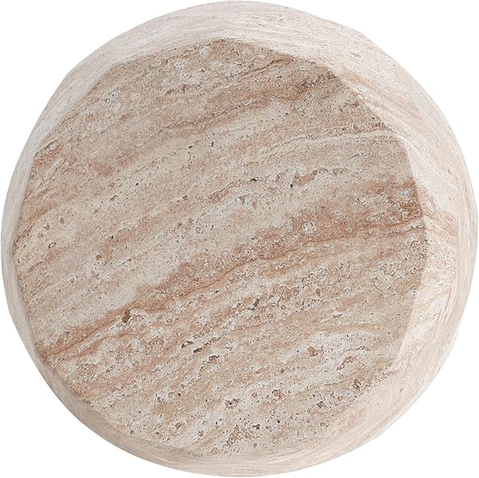 Christopher Knight Home Jaym 18.25" H Indoor Outdoor Accent Side Table, Patio Decorative End Table, Polygon Lightweight Concrete Garden Stool for Patio Balcony & Garden Decor, Travertine