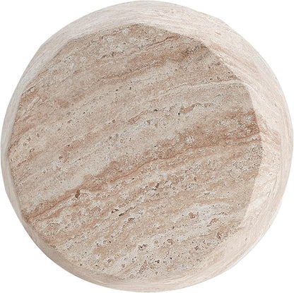 Christopher Knight Home Jaym 18.25" H Indoor Outdoor Accent Side Table, Patio Decorative End Table, Polygon Lightweight Concrete Garden Stool for Patio Balcony & Garden Decor, Travertine