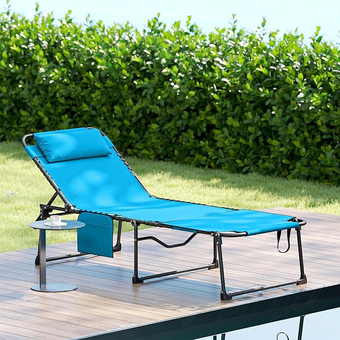 Outsunny Folding Chaise Lounge with 5-Level Reclining Back, Tanning Chair with Face Hole - Photo 8