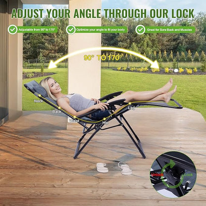 Backyard Expressions Deluxe XL Padded Recliner Zero Gravity Chair – Ergonomic Anti-Gravity Lounger with Folding Design, Side Tray, and Adjustable Headrest