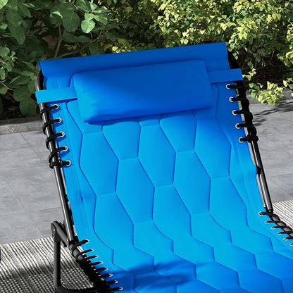 Outsunny Padded Folding Chaise Lounge Chair Outdoor Set of 2, 5-Level Reclining Patio Loungers, Tanning Chairs with Side Pocket, Headrest and Carrying Handle for Beach, Yard, Patio, Blue