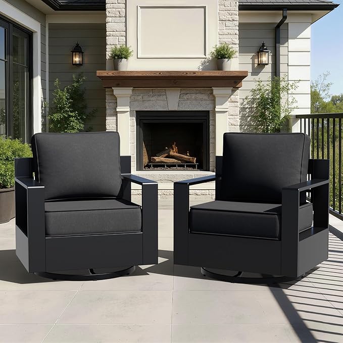 Aluminum Patio Swivel Chair - Outdoor Swivel Rocking Chair with 6" Thick Removable Cushions, All-Weather Metal Frame, Deep Setting for Garden, Poolside and Porch