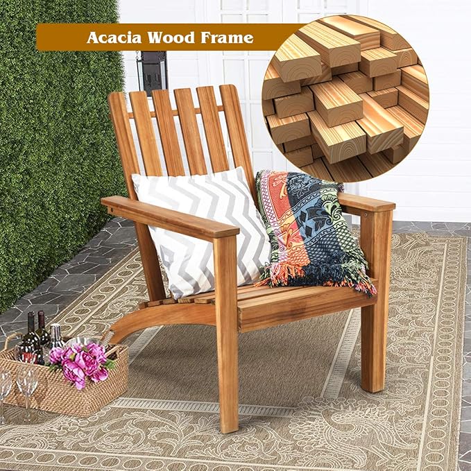 Giantex Adirondack Chair Set of 4 Acacia Wood Outdoor Chairs, 350 lbs Weight Capacity, Weather Resistant Campfire Chairs for Lawn Seating, Garden, Poolside, Balcony, Patio Lounger