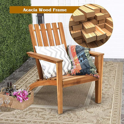 Giantex Adirondack Chair Acacia Wood Outdoor Chairs, 350 lbs Weight Capacity, Weather Resistant Campfire Chairs for Lawn Seating, Garden, Poolside, Balcony, Patio Adirondack Lounger