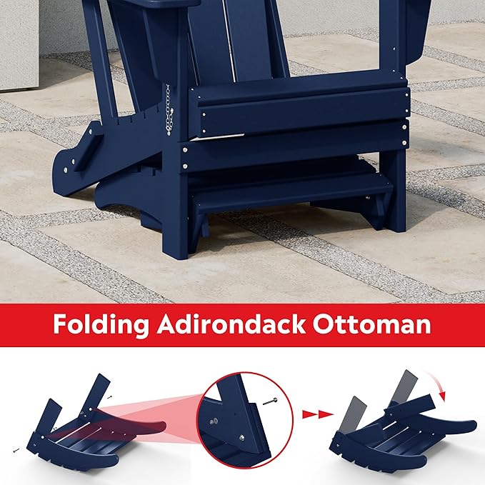 Costaelm Adirondack Chair Footrest Foldable Ottoman, Folding Ottoman Outdoor Foot Rest for Patio Waterproof, Adirondack Ottoman Outdoor, Navy Blue