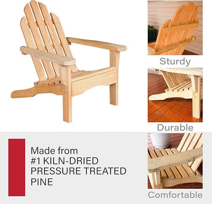 Amish Casual Heavy Duty Adirondack Chair in Unfinished - Authentic Amish Craftmanship from Treated Pine, Outdoor Chair Made in The USA, 800 Lb Weight Capacity
