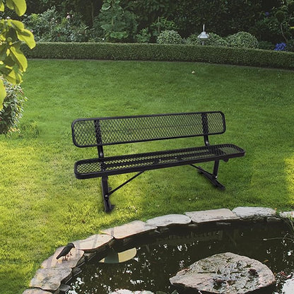 6 Ft Metal Park Bench for Outside, All-Weather Thermoplastic Coating Outdoor Bench with Backrest, Commercial Heavy Duty Benches for Shopping Malls, Stores, Parks, Patios, Decks, Black