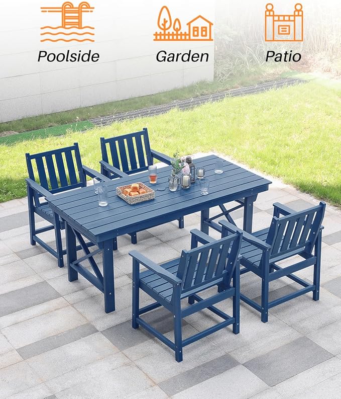 HDPE Outdoor Dining Set of 6, Patio Dining Table Set with 4 Chairs and 1 Bench - Photo 7