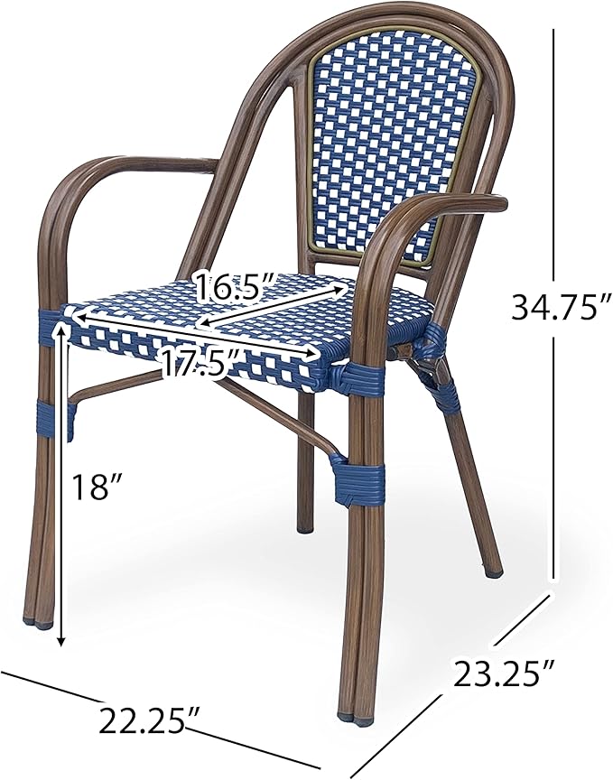 Christopher Knight Home Brianna Bistro Chairs, Navy Blue + White + Brown Wood - Photo 3
