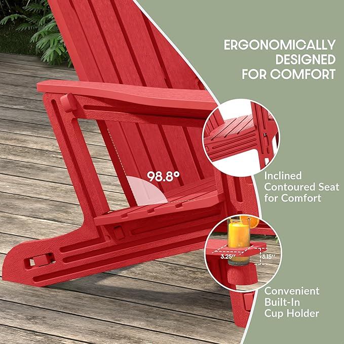 WestinTrends Azura Outdoor HDPE Adirondack Chairs with Connecting Table Tray (Set of 2), Red