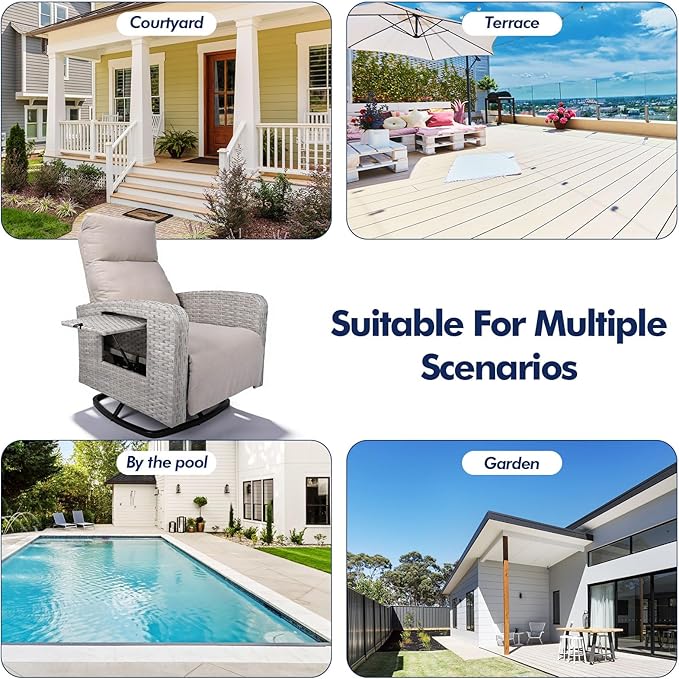Outdoor Recliner Chair, Wicker Patio Recliners with Adjustable Backrest and Extended Foot Rest - Photo 7