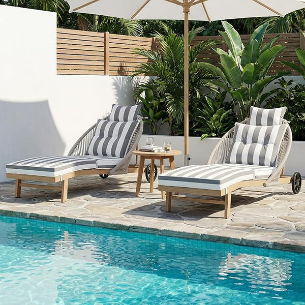 Outdoor Chaise Lounge Chairs Set of 2, Lounge Chair Outdoor with Cushions, Wicker Outdoor Chaise Lounger - Photo 1