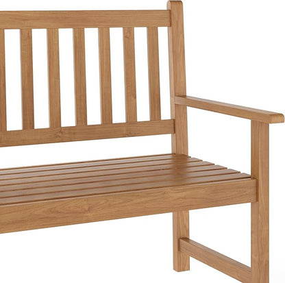EMMA + OLIVER Ashford Patio Bench for Indoor/Outdoor Use, Acacia Wood Slatted Loveseat for 2, Perfect for Sunroom, Garden, Backyard or Porch, Brown