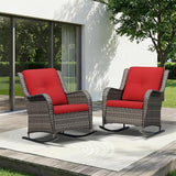 Patio Rocking Chairs Set of 2, Outdoor Wicker Patio Furniture Set 2 Pieces with Thickened Olefin Cushions - Photo 1