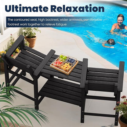 PLUUV Tall Adirondack Chairs Set of 2, All Weather HDPE Poly Bar Height Balcony Adirondack Chair with Removable Double Connecting Trays, Outdoor Adirondack Barstools for Deck, Patio, Yard, Pool, Lawn