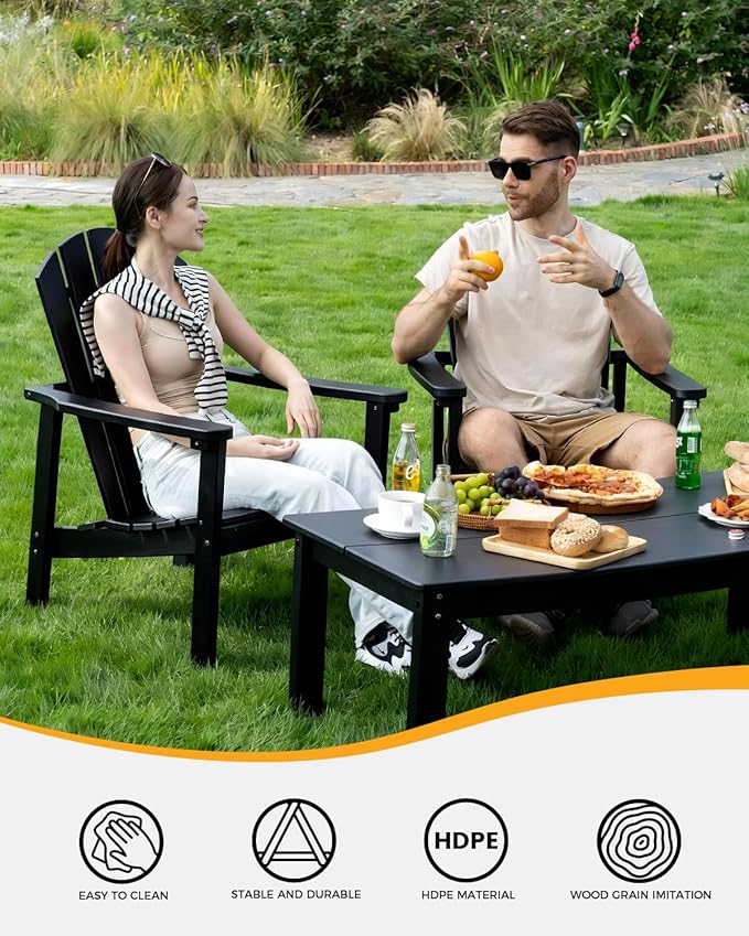 nevilywood 5-Piece HDPE Adirondack Chair Set, 4 Stackable Chairs Coffee Table, All-Weather Wood Grain - Photo 4