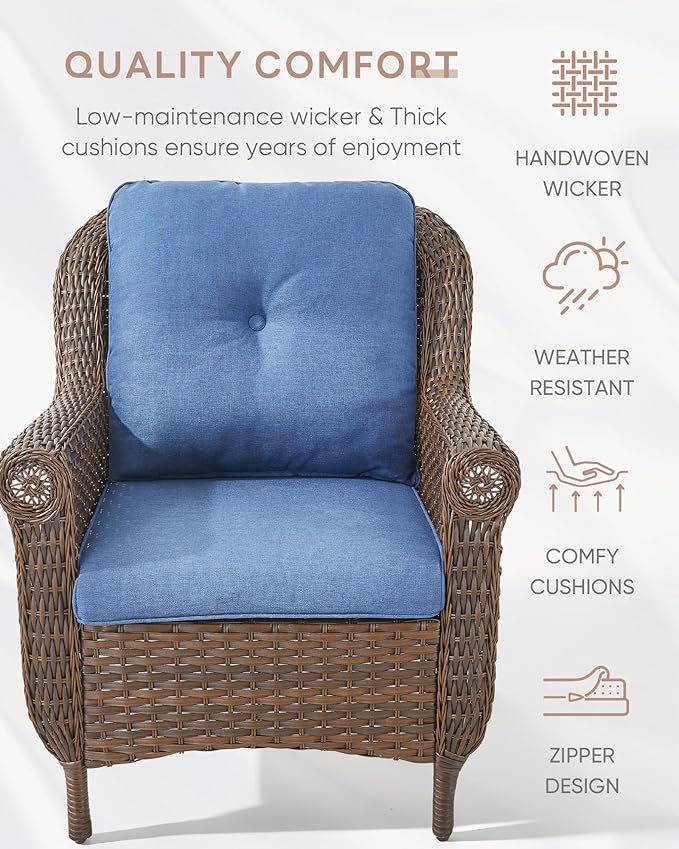 Patio Wicker Chairs Outdoor Furniture Chair - Set of 2 Outside All Weather Lawn Dining Brown Rattan Armchair with High - Photo 4