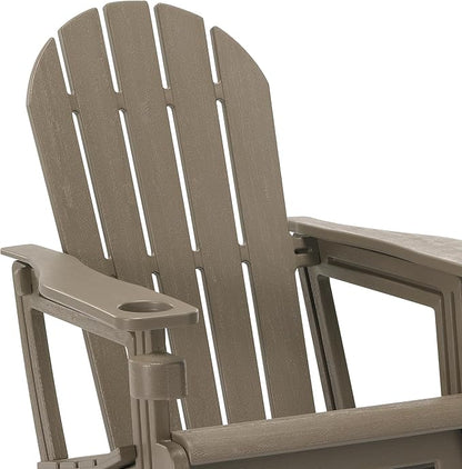 WestinTrends Tool-Free Assembly Outdoor Patio HDPE Plastic Adirondack Chair with Cup Holder, Weathered Wood