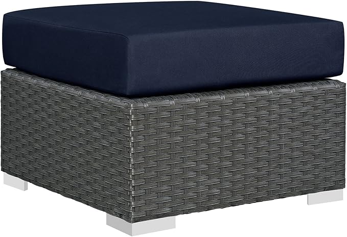 Modway Sojourn Wicker Rattan Outdoor Patio Sunbrella Fabric Ottoman in Canvas Navy - Photo 1