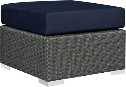 Modway Sojourn Wicker Rattan Outdoor Patio Sunbrella Fabric Ottoman in Canvas Navy