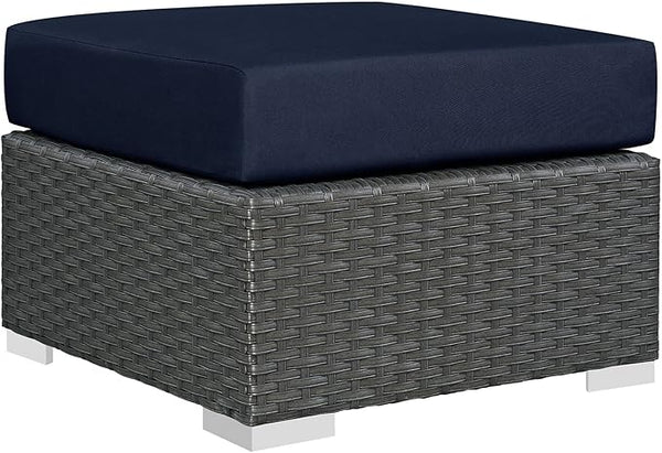Modway Sojourn Wicker Rattan Outdoor Patio Sunbrella Fabric Ottoman in Canvas Navy - Photo 1
