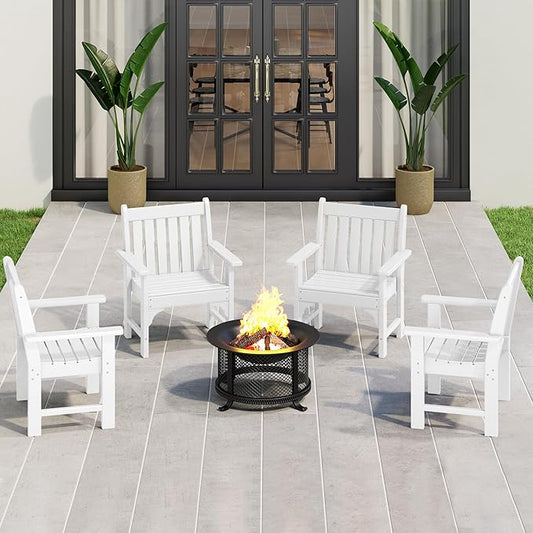 Costaelm Outdoor Dining Chairs with Arms Set of 4, Patio Dining Table Chair, HDPE Poly Lumber Waterproof Restaurant Bistro Farmhouse Chairs for Outside Porch Backyard Garden, White