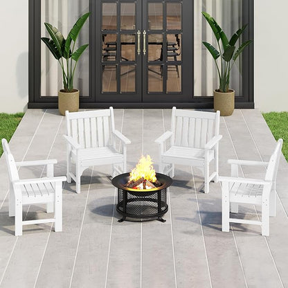Costaelm Outdoor Dining Arm Chair, Patio HDPE Garden Dining Table Chair, Poly Lumber Waterproof Restaurant Bistro Farmhouse Chairs for Outside Porch Backyard, White