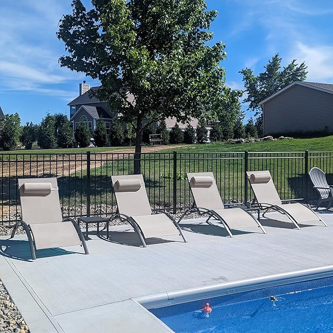 PURPLE LEAF Patio Chaise Lounge Chair Set with 2 Side Table Outdoor Pool Adjustable Recliner Chairs for Outside Beach Poolside Sunbathing Tanning Lounger