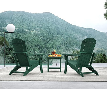 Folding Adirondack Chair, HDPE Outdoor Patio Chair with Cup Holder, All Weather Plastic Lawn Chair with Wide Armrests, Portable Patio Chair for Backyard Deck Garden Fire Pit Poolside, Green