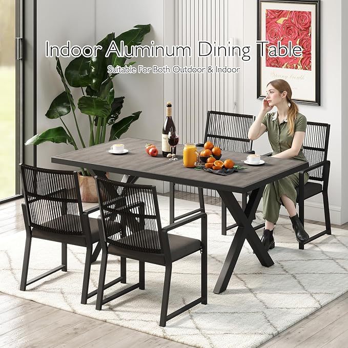 Aluminum Outdoor Dining Table - All-Weather Exposure, Waterproof and Rust-Proof Courtyard-Style Coffee Table Garden/Balcony/Poolside, Black 1 Pcs