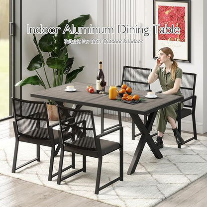 Aluminum Outdoor Dining Table - All-Weather Exposure, Waterproof and Rust-Proof Courtyard-Style Coffee Table Garden/Balcony/Poolside, Black 1 Pcs