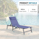 Foldable Outdoor Lounge Chairs Set of 2, No Assembly Chaise Lounge Outdoor with Cup Holder and 6 Adjustable Positions - Photo 3