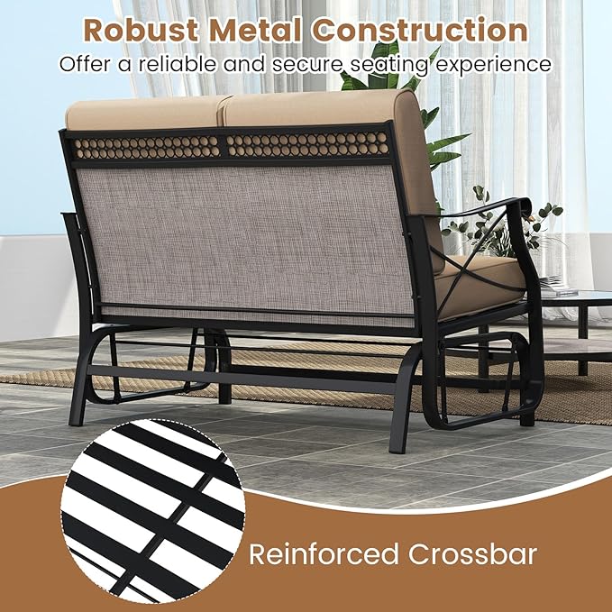 Giantex 2-Person Outdoor Glider, Rocking Chair Loveseat with Detachable Thick Cushions, Metal Frame, 660Lbs Capacity - Photo 4