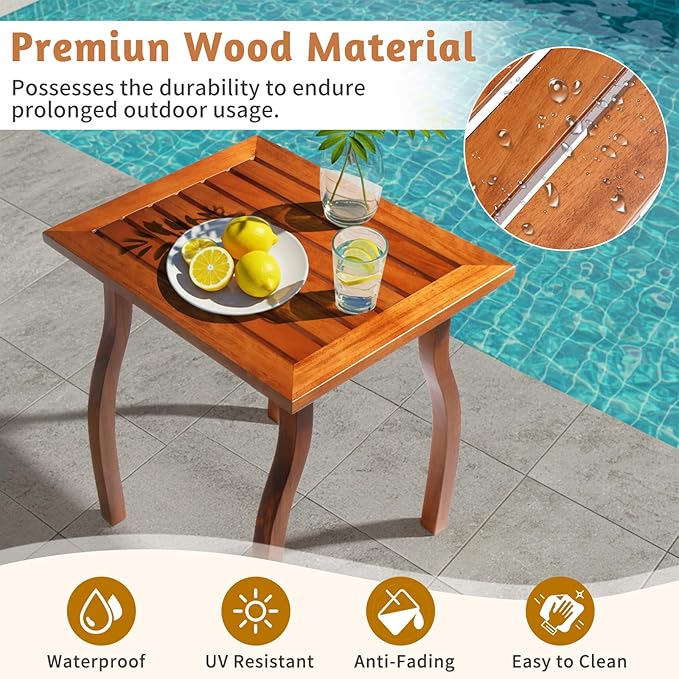 Outvita Outdoor Side Table, Acacia Wooden End Table Small Coffee Table for Patio Balcony Garden Living Room Bedroom - Photo 6